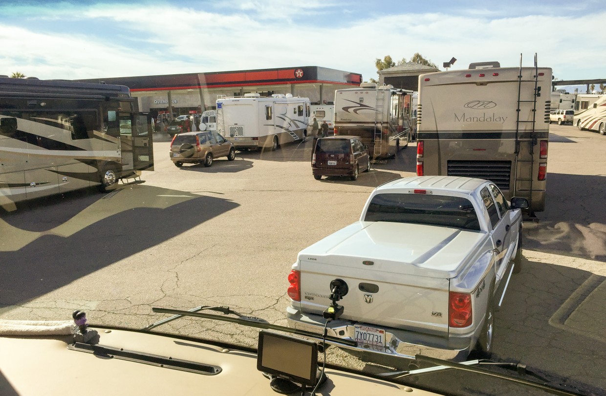 Stopping for gas near Quartzsite means a long line of RVs