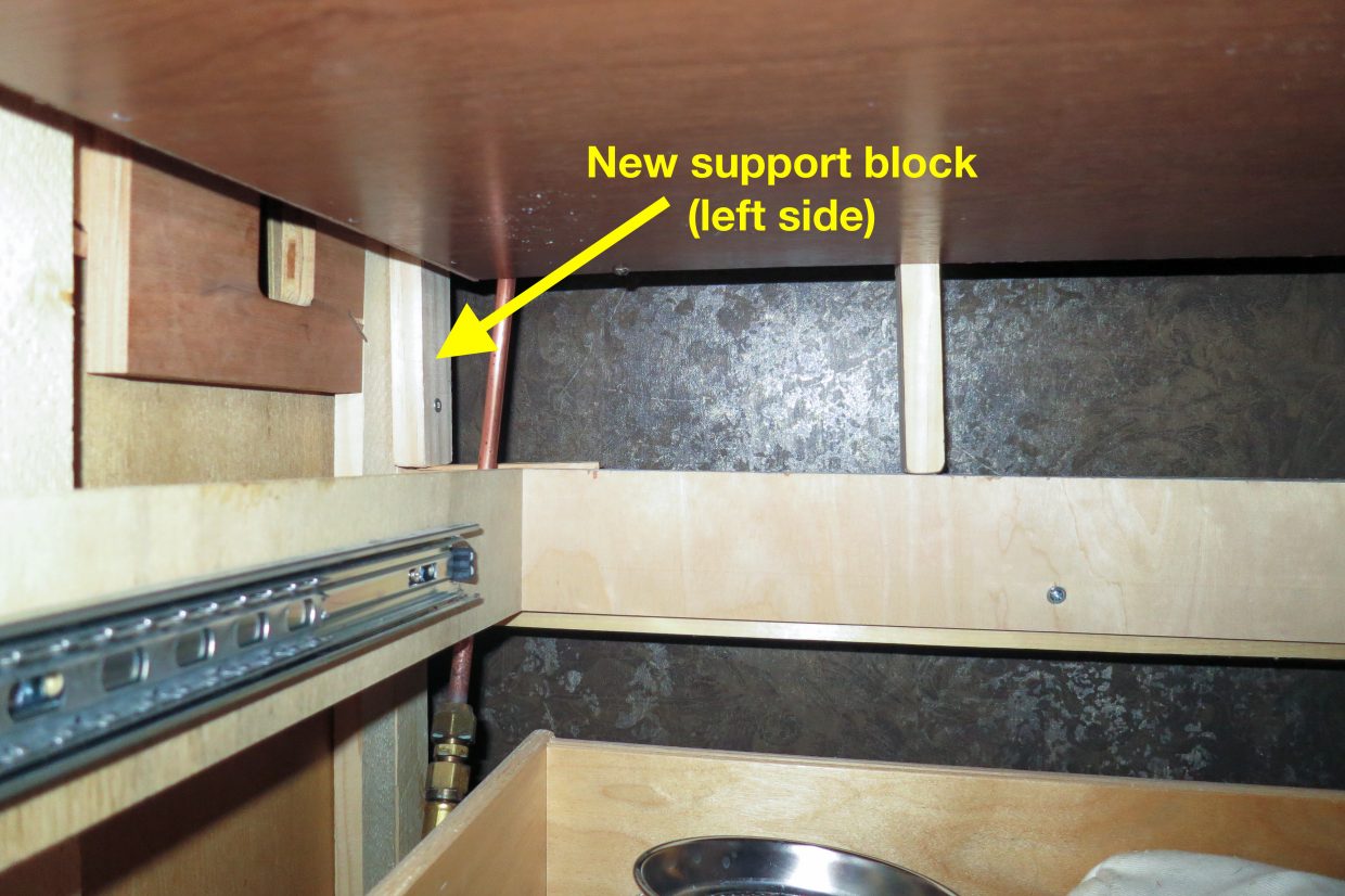 Repair: wood support blocks installed.