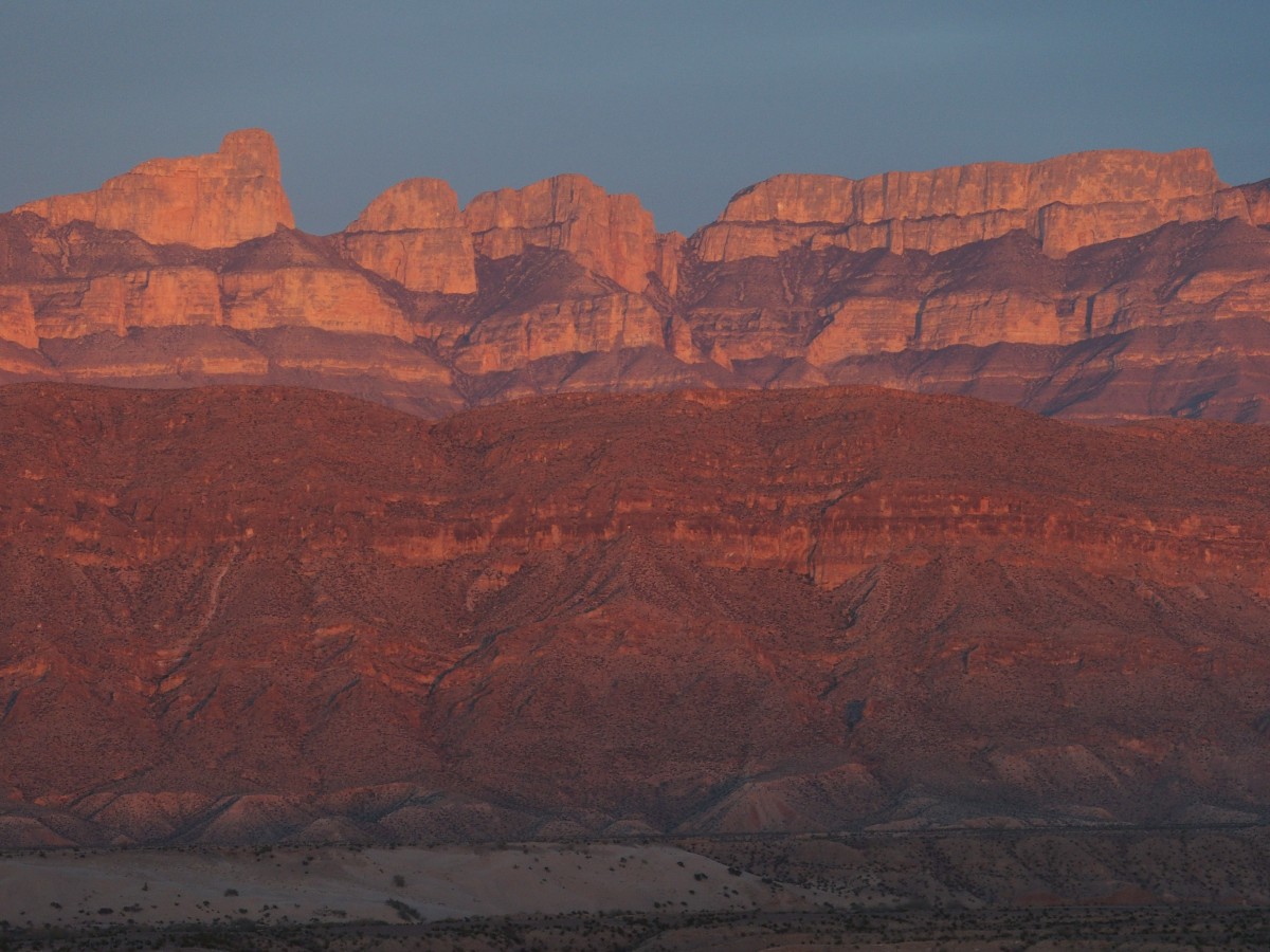 Sunset lighting up the Sierra del Carmen mountains.